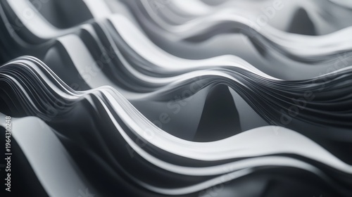 Monochrome abstract waves of paper sheets with crisp edges and detailed texture, representing a flowing industrial process