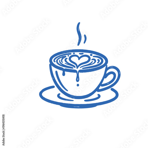 A line art illustration of a coffee cup with a heart-shaped latte art, ideal for branding, menu design, or promotional material for cafés and coffee shops.