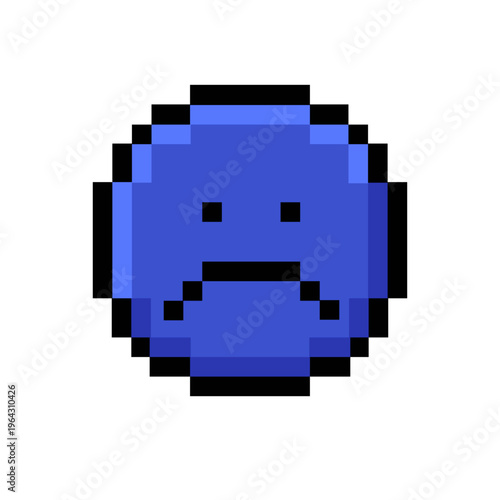 A melancholic pixelated digital face expressing profound sadness and emotional distress, rendered in a distinctive retro 8-bit icon style, symbolizing an unhappy mood or system status