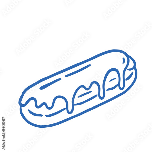 A vector illustration of an éclair with icing, symbolizing gourmet desserts, French pastry, and indulgence in sweet treats.