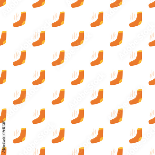 Orange socks with steam representing bad odor creating a seamless pattern