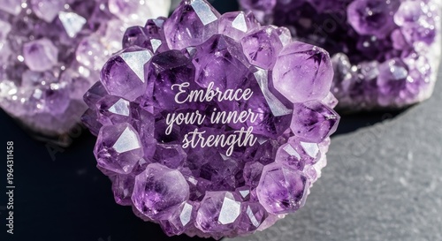 Vibrant purple amethyst crystal cluster close up