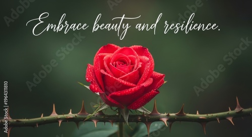 Vibrant Red Rose with Dew Drops and Thorns