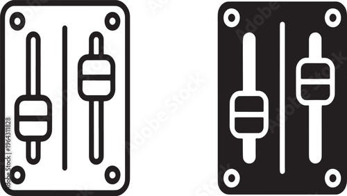 Two audio mixer faders side by side in outline and solid black styles slider control