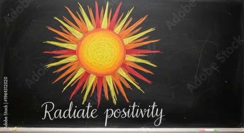 Vibrant Sun Chalk Drawing on Blackboard