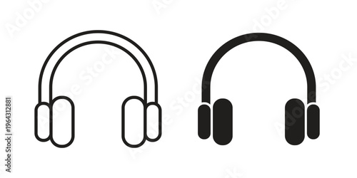 Headphones icon in black and white. clipart and line style icons