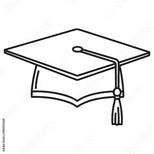 Simple Line Art Outline of a Graduation Cap with Tassel