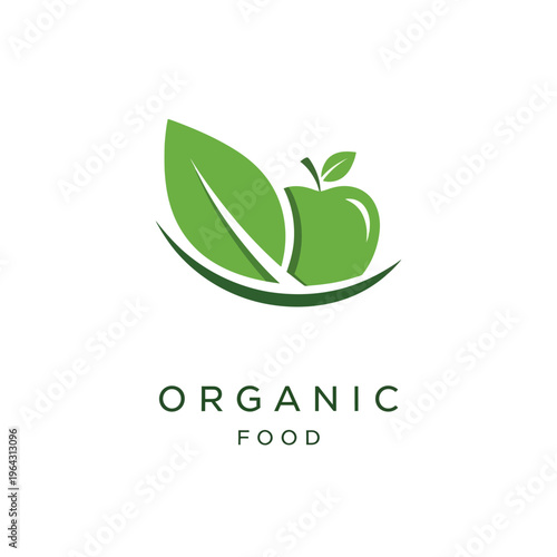 Green Apple and Leaf Logo for Organic Food Business.