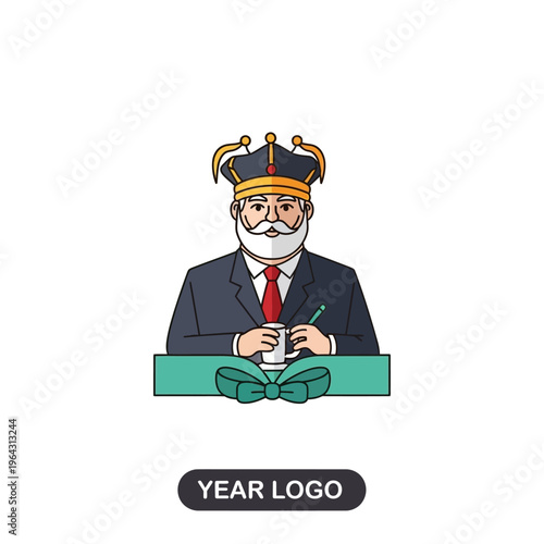 King Businessman Holding Coffee Cup and Pen.