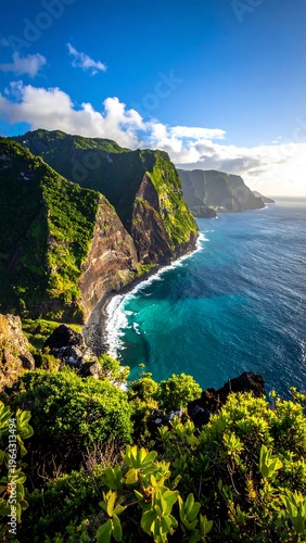 Dramatic Coastal Cliffs of Madeira Island, Portugal - A Scenic Vista.
