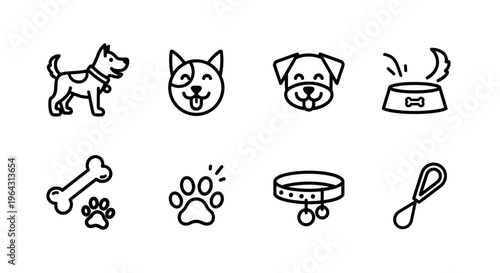 Collection of cute dog icons and pet accessories for design