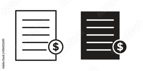 Invoice icon in black and white. clipart and line style icons