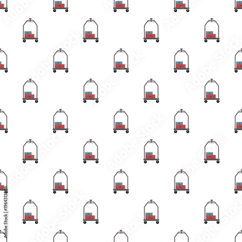 Repeating bellhop cart with suitcases creating a travel and hospitality service pattern