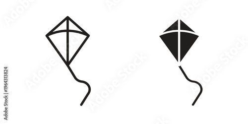Kite icon in black and white. clipart and line style icons