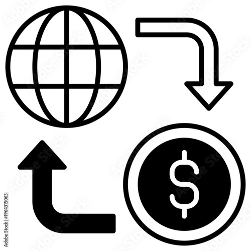 Wire Transfer icon in black color, suitable for international finance, banking, transaction concept illustrations