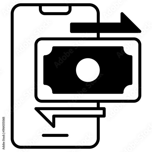 Online Transfer icon in black color, suitable for digital banking, finance, transaction concept illustrations