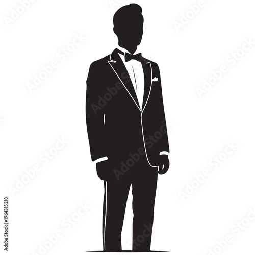 Elegant Man in Formal Tuxedo Silhouette Vector Illustration