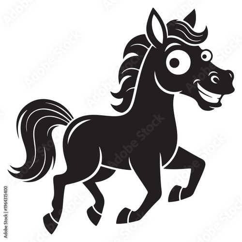 Playful Black Cartoon Horse Trotting with a Wide Smile