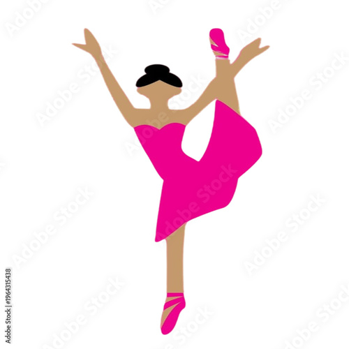 Graceful Dancer: A poised ballerina, clad in a vibrant pink dress and ballet shoes, executes a graceful pose, embodying elegance and artistic expression.