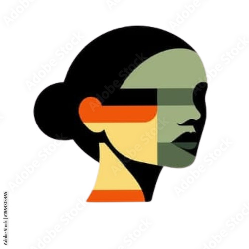 Geometric Portrait: A striking geometric illustration of a woman's profile, showcasing a modern art style with bold colors and abstract shapes, conveying creativity and contemporary design.