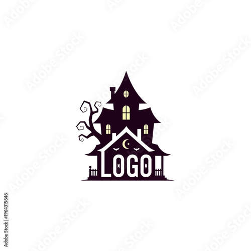 Haunted House Silhouette Logo Design.