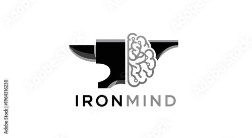 Anvil and Brain Logo Representing Iron Mind Concept.
