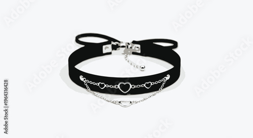 Black velvet choker necklace with delicate silver heart chain details
