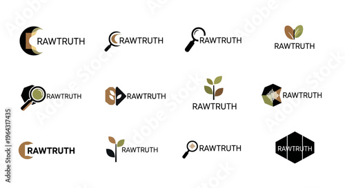 Collection of Rawtruth logo designs showcasing business and truth concepts.