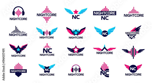 Collection of Nightcore Logos and Symbols for Music and Entertainment.