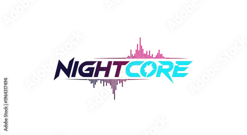 Nightcore logo with sound wave and cityscape.