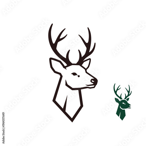 Geometric Deer Head Emblem with Antlers.