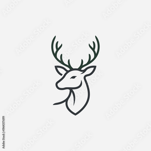 Elegant Deer Head Silhouette Minimalist Line Art Logo Design.