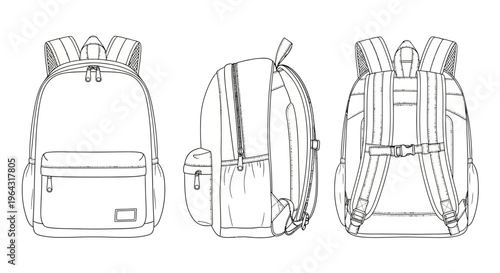 Multiview Backpack Design Featuring Zippers and Pockets