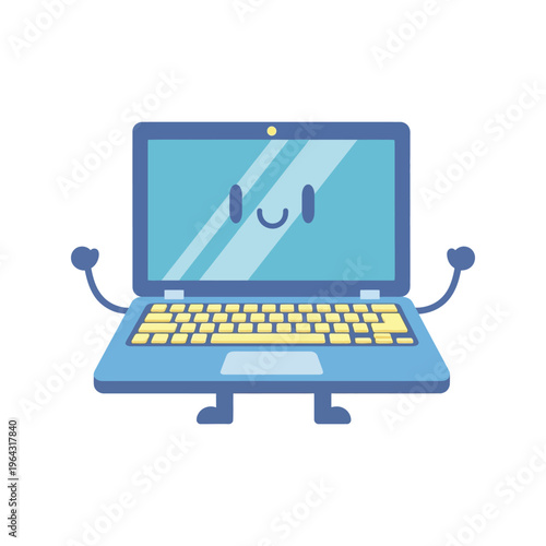 A cartoon laptop with smiling face.