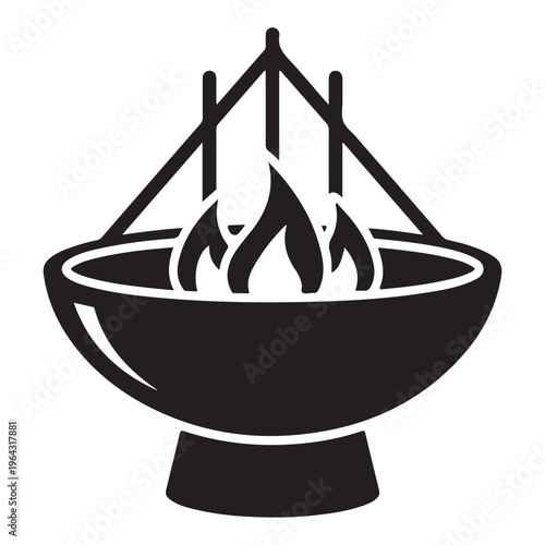 Outdoor Fire Pit with Burning Flames and Tripod Stand Icon