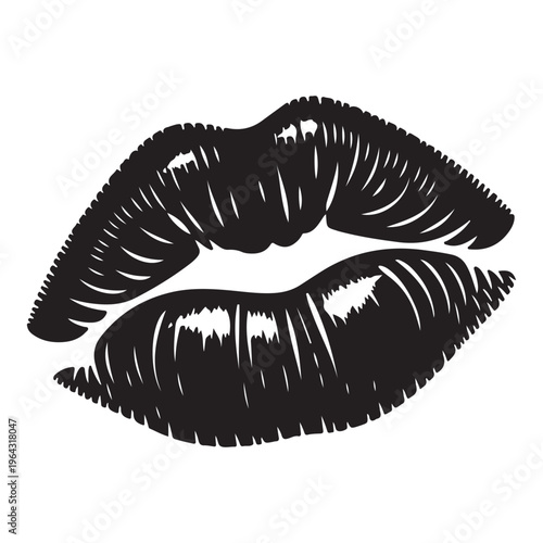Bold Black Lipstick Kiss Mark Silhouette on White