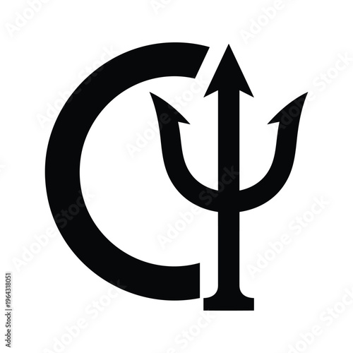 Black Psychic Symbol with Trident and Arc