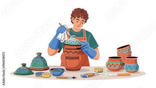 Ceramic Artisan at Work: A skilled artisan meticulously works on a ceramic masterpiece, embodying the artistry and dedication of traditional craftsmanship.