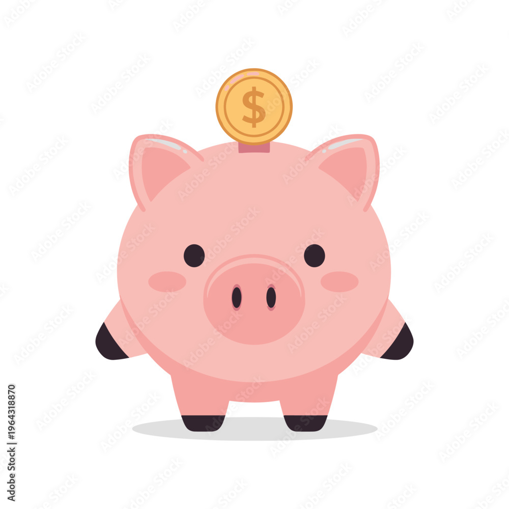 Fototapeta premium Cute Pink Pig with Coin.