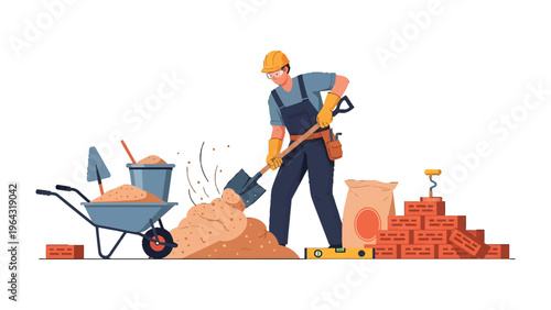 Bricklayer's Craft: An illustration captures a construction worker at work, meticulously arranging bricks. 