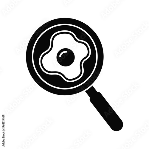 Black and White Icon of a Fried Egg in a Pan