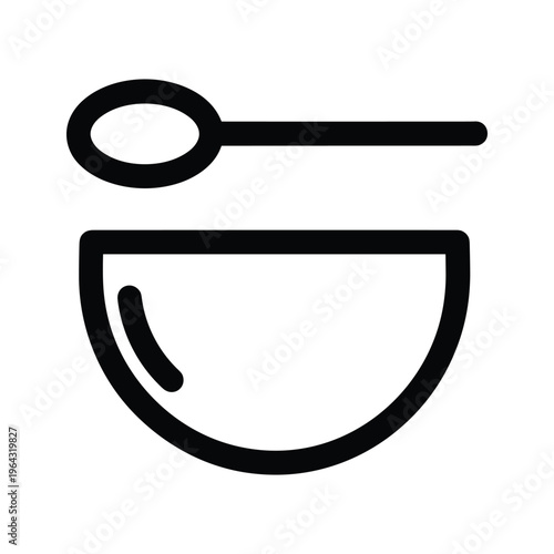 Simple Line Art Icon of a Bowl and Spoon for Food or Baby Food