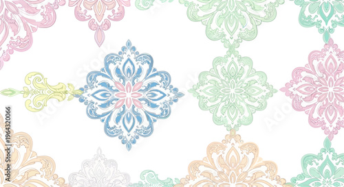 Colorful floral mandala design elements.