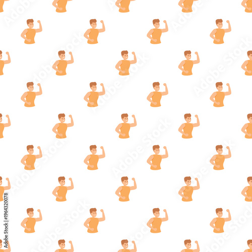 Seamless cartoon pattern featuring a strong man flexing his biceps