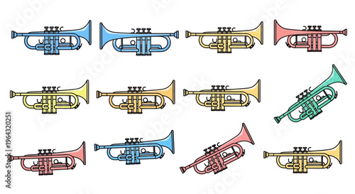 Colorful Trumpet Musical Instruments Display.
