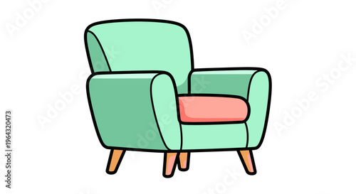 Green Armchair with Wooden Legs.