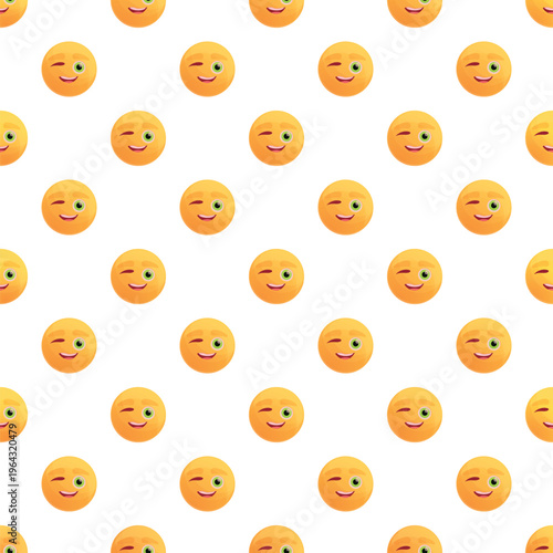 Seamless pattern featuring winking yellow happy face emojis on a white background