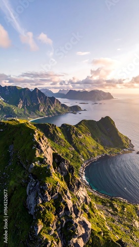 Dramatic Coastal Scenery of Lofoten Islands, Norway at Sunset.