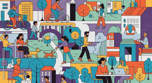 People in a colorful city.