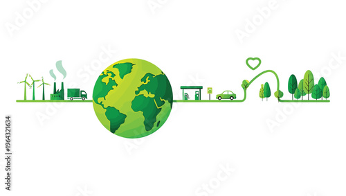 Eco friendly cityscape with green globe